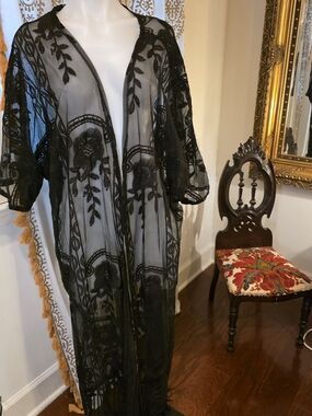Summer Goth/ Victorian Black Sheer Embroidered Long Duster